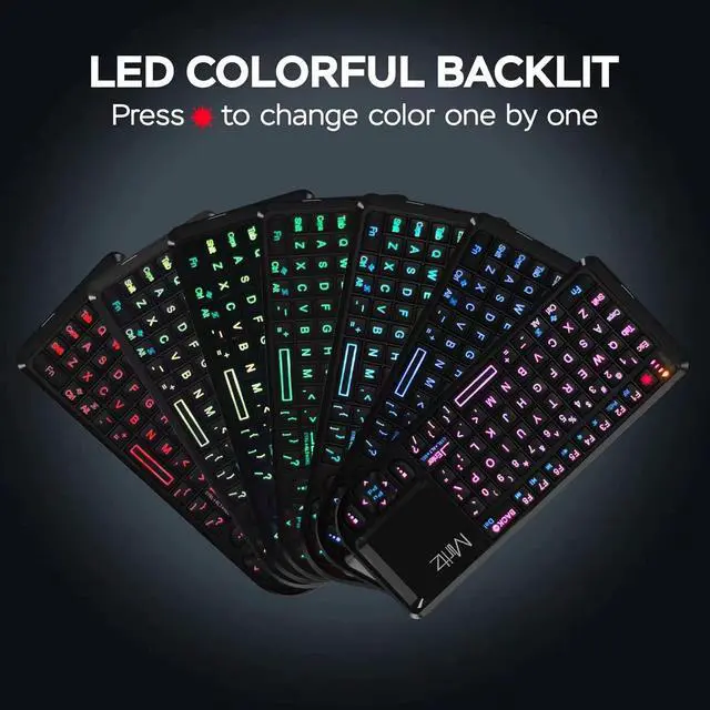 Alt view image 7 of 7 - Miritz 2.4GHz Mini Wireless Touchpad Keyboard, Lightweight Rechargeable Ultra Mini Thin USB with RGB Backlit Keyboard, Plug and Play, Fits for HTPC, for PS3/4
