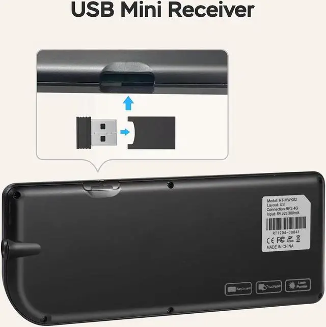 Alt view image 5 of 7 - Miritz 2.4GHz Mini Wireless Touchpad Keyboard, Lightweight Rechargeable Ultra Mini Thin USB with RGB Backlit Keyboard, Plug and Play, Fits for HTPC, for PS3/4