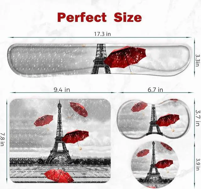 Alt view image 7 of 7 - ToLuLu Keyboard Wrist Rest + Mouse Pad Set+ Mouse Wrist Rest Support Combo, Memory Foam for Easy Typing Pain Relief, 4Pcs Non-Slip Keyboard Mouse Pad Set for Home & Office, Eiffel Tower