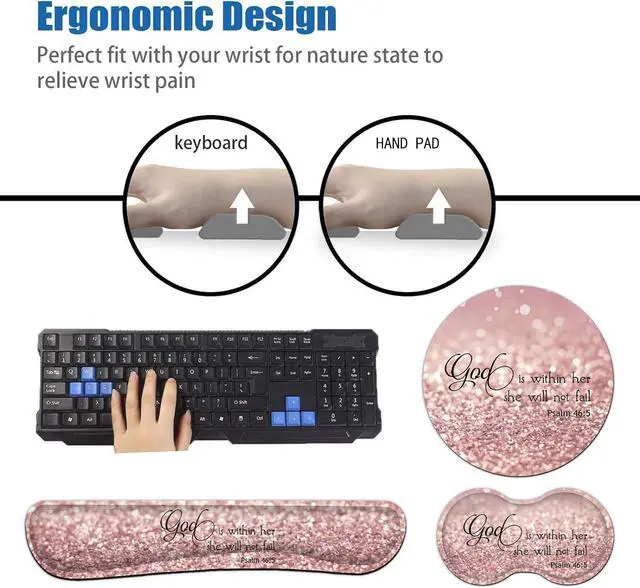 Alt view image 7 of 7 - Ergonomic Mouse Pad with Wrist Support Set and Keyboard Wrist Rest Set for Laptop, Gaming and Office, Comfortable and Pain Relief + Coaster Psalm 465 God is Within Her, She Will Not Fall