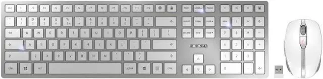 Main image of CHERRY DW 9100 Slim Wireless Keyboard and Mouse Set Combo Rechargeable with SX Scissor Mechanism, Silent keystroke Quiet Typing with Thin Design for Work or Home Office. (White & Silver)