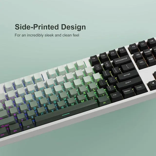 Alt view image 2 of 6 - XVX Shine Through Keycaps - Side Print Keycaps, PBT Double Shot Custom Keycap Set, 136 Keys Gradient Seaweed Green Keycaps, OEM Profile Keyboard Keycaps for Cherry Gateron MX Switches Keyboard