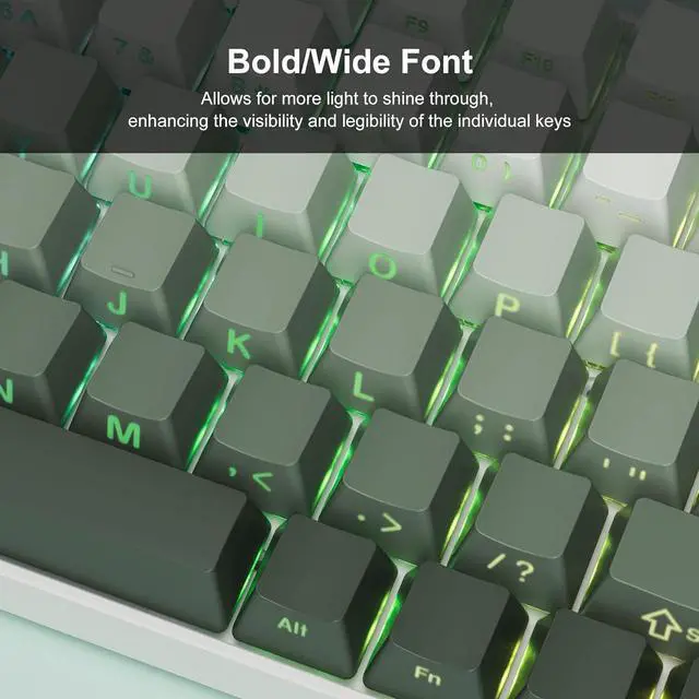 Alt view image 3 of 6 - XVX Shine Through Keycaps - Side Print Keycaps, PBT Double Shot Custom Keycap Set, 136 Keys Gradient Seaweed Green Keycaps, OEM Profile Keyboard Keycaps for Cherry Gateron MX Switches Keyboard