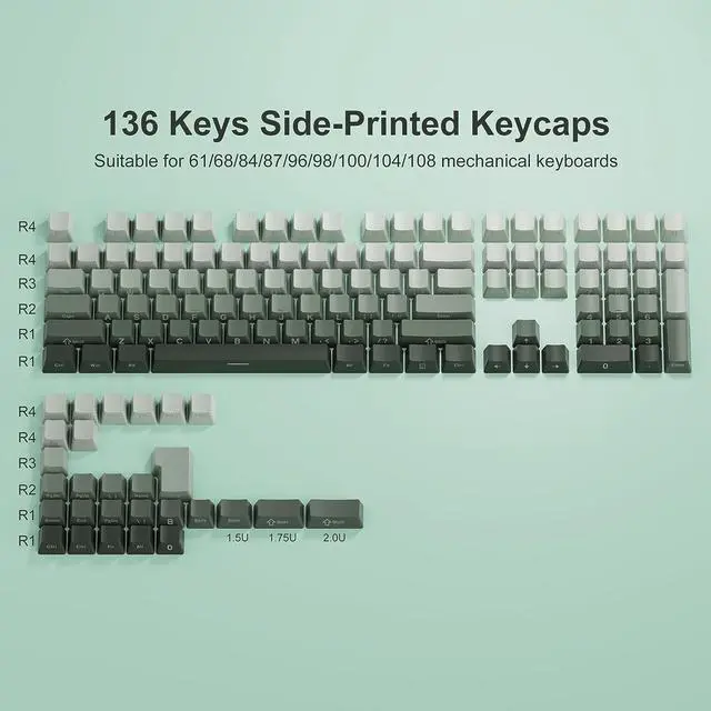 Alt view image 5 of 6 - XVX Shine Through Keycaps - Side Print Keycaps, PBT Double Shot Custom Keycap Set, 136 Keys Gradient Seaweed Green Keycaps, OEM Profile Keyboard Keycaps for Cherry Gateron MX Switches Keyboard