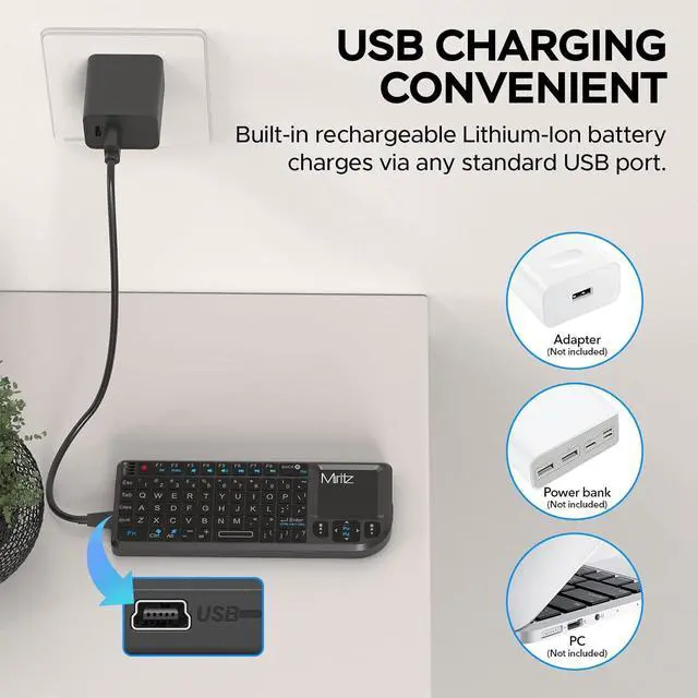 Alt view image 6 of 7 - Miritz 2.4GHz Mini Wireless Touchpad Keyboard, Lightweight Rechargeable Ultra Mini Thin USB with RGB Backlit Keyboard, Plug and Play, Fits for HTPC, for PS3/4