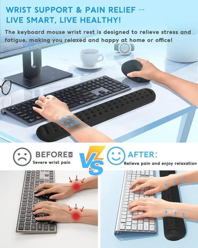 Alt view image 5 of 7 - Keyboard Wrist Rest Wrist Rest for Computer Keyboard Ergonomic Wrist Rest Easy Typing Pain Relief Keyboard Pad Anti-Slip Memory Foam Wrist Support Cushion for Laptop Office Gaming Black