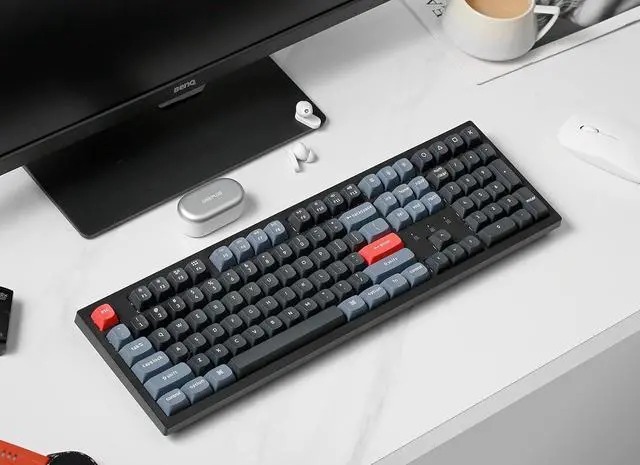 Alt view image 3 of 7 - Keychron K10 Pro QMK/VIA Custom Wireless Mechanical Keyboard, Hot-Swappable Full Size 108 Keys Programmable White LED Backlit Brown Switch, Bluetooth/USB-C Wired Gaming Keyboard for Mac Windows Linux