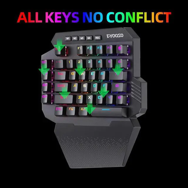 Alt view image 5 of 7 - Wireless One Handed Mechanical Gaming Keyboard, 6 Onboard Macro Keys, 2.4Ghz and USB-C Wired Dual Mode, RGB Led Backlit Blue Switch, Wrist Rest, Durable Battery