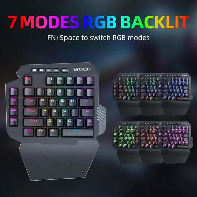 Alt view image 4 of 7 - Wireless One Handed Mechanical Gaming Keyboard, 6 Onboard Macro Keys, 2.4Ghz and USB-C Wired Dual Mode, RGB Led Backlit Blue Switch, Wrist Rest, Durable Battery