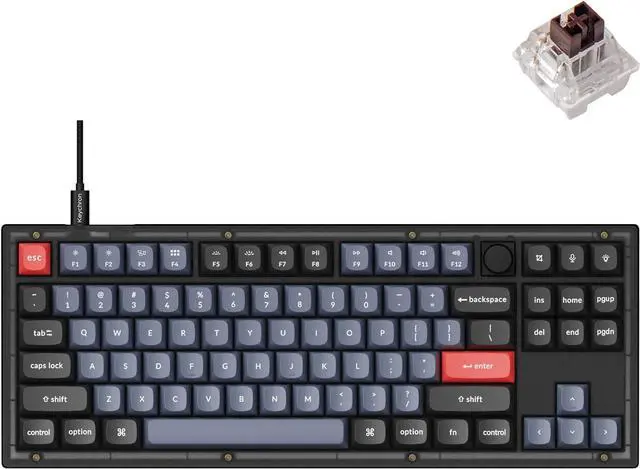 Main image of Keychron V3 Wired Custom Mechanical Keyboard Knob Version, TKL QMK/VIA Programmable Macro with Hot-swappable Keychron K Pro Brown Switch Compatible with Mac Windows Linux (Frosted Black-Translucent)