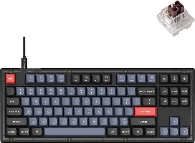 Main image of Keychron V3 Wired Custom Mechanical Keyboard, TKL Tenkeyless QMK/VIA Programmable Macro with Hot-swappable Keychron K Pro Brown Switch Compatible with Mac Windows Linux (Frosted Black-Translucent)