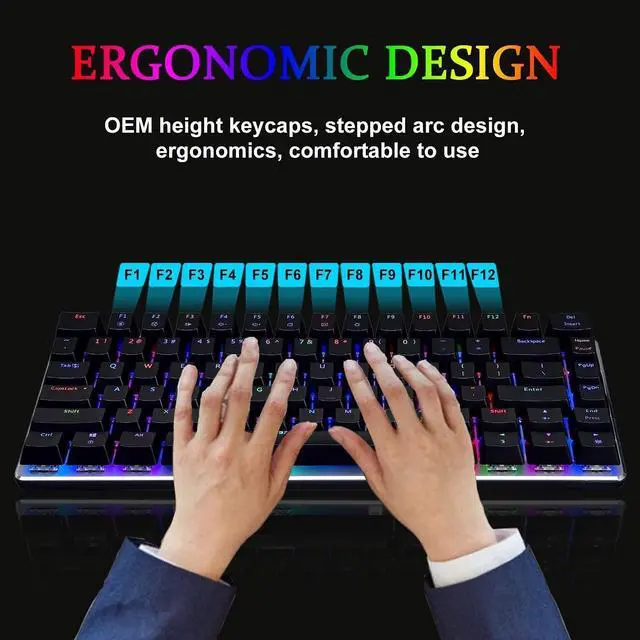 Alt view image 4 of 7 - LexonElec RGB LED Backlit Wired Mechanical Gaming Keyboard,AK33 82 Keys Compact Metal Panel Computer Keyboard with 20 Lighting Effect Modes for Windows PC Gamers(RGB Black Switch)