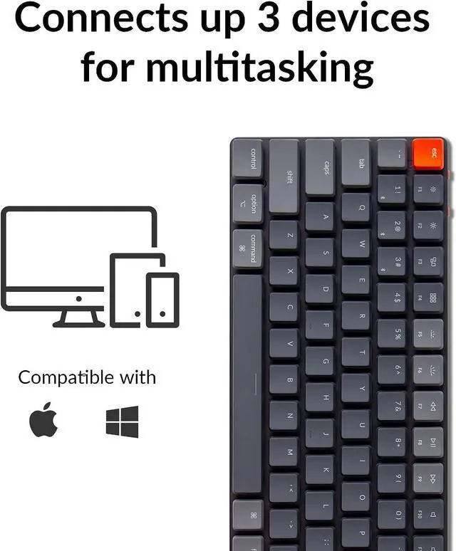 Alt view image 2 of 7 - Keychron K3 Ultra-Slim 75% Layout RGB Backlit Wireless Bluetooth/Wired USB Mechanical Keyboard, Hot-Swappable Low-Profile Keychron Optical Brown Switch 84-Key Gaming Keyboard for Mac Windows-Version 2