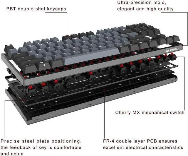 Alt view image 5 of 7 - Heavy Duty Mechanical Keyboard with Cherry MX Brown Switches N-Key Rollover 104 Keys(PBT Keycaps) Type C Interface for Gamer/Typists/Office/Home (Space GreyANSI/US)