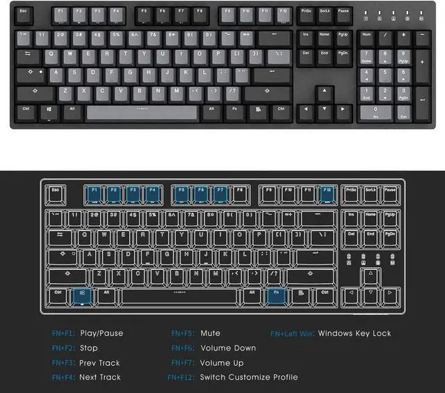 Alt view image 6 of 7 - Heavy Duty Mechanical Keyboard with Cherry MX Brown Switches N-Key Rollover 104 Keys(PBT Keycaps) Type C Interface for Gamer/Typists/Office/Home (Space GreyANSI/US)