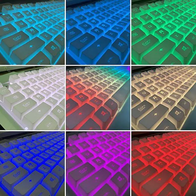 Alt view image 2 of 7 - RGB LED Backlit Gaming Keyboard with Anti-ghosting, Light up Keys Multimedia Control, USB Wired Waterproof Metal Keyboard for PC Games Office (Silver&White)