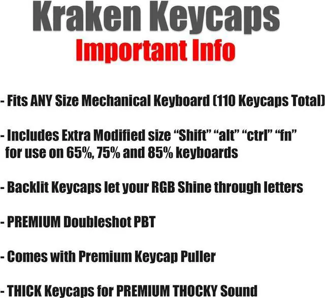 Alt view image 3 of 5 - Kraken Keycaps - ICE Edition RGB Backlit Keycap Set - White & Blue Doubleshot PBT Keycaps for Any Size Mechanical Keyboards - for All 60%, 65%, 75%, 85%, TKL & Full Size Keyboards (ICE)