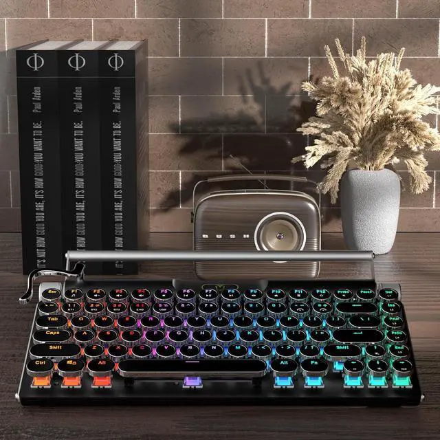 Alt view image 4 of 5 - Wireless Typewriter Keyboard, Mechanical and Retro Computer Typewriter Keyboard,Gaming Keyboard Punk dot keycaps for Laptop/Desktop/MAC/Mobile Phone