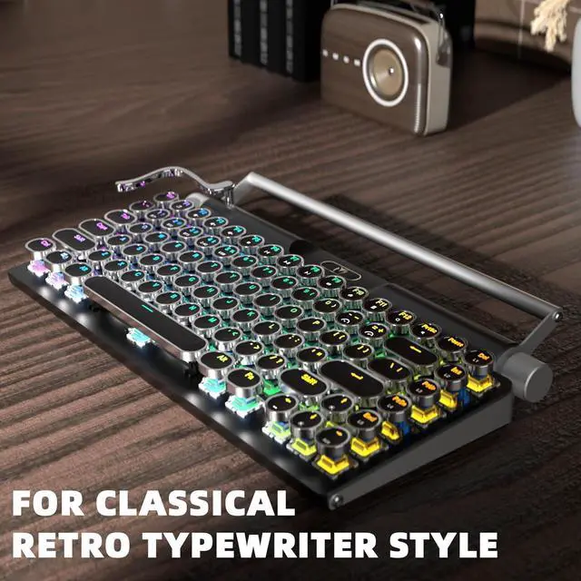 Alt view image 3 of 5 - Wireless Typewriter Keyboard, Mechanical and Retro Computer Typewriter Keyboard,Gaming Keyboard Punk dot keycaps for Laptop/Desktop/MAC/Mobile Phone