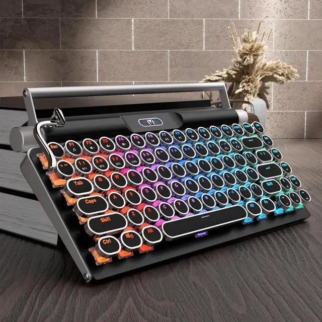 Alt view image 2 of 5 - Wireless Typewriter Keyboard, Mechanical and Retro Computer Typewriter Keyboard,Gaming Keyboard Punk dot keycaps for Laptop/Desktop/MAC/Mobile Phone