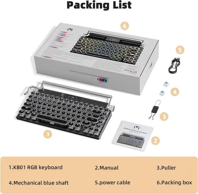 Alt view image 5 of 5 - Wireless Typewriter Keyboard, Mechanical and Retro Computer Typewriter Keyboard,Gaming Keyboard Punk dot keycaps for Laptop/Desktop/MAC/Mobile Phone