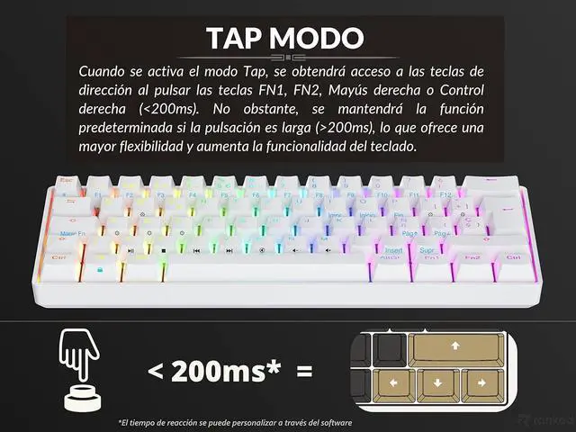 Alt view image 4 of 7 - Ranked S60 Supernova 60% | Hot Swappable Mechanical Gaming Keyboard | 62 Keys Multi Color RGB LED Backlit for PC/Mac Gamer | ISO ES Spanish Layout (White, Gateron Optical Brown)