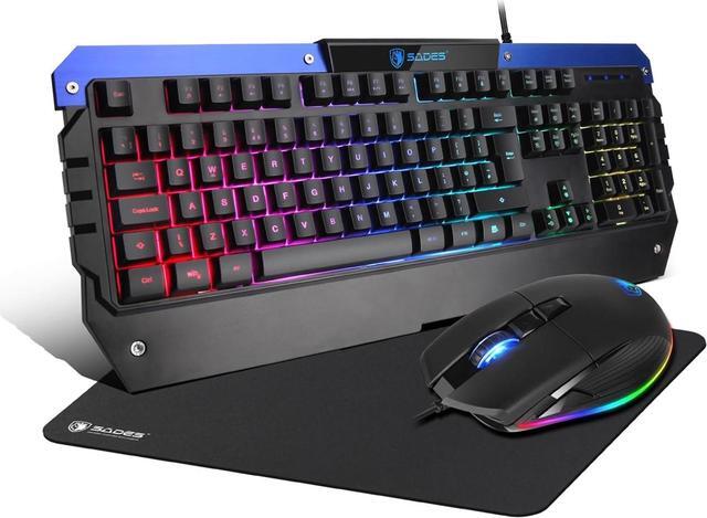 Main image of SADES Battle Ram Gaming Keyboard and Mouse: Low Profile Backlit RGB - Full Size - Wired Light Up USB - Waterproof Membrane - Ergonomic Wrist Rest Gaming Keyboard with Included Mouse Pad