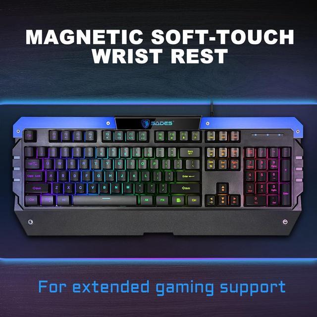 Alt view image 3 of 7 - SADES Battle Ram Gaming Keyboard and Mouse: Low Profile Backlit RGB - Full Size - Wired Light Up USB - Waterproof Membrane - Ergonomic Wrist Rest Gaming Keyboard with Included Mouse Pad