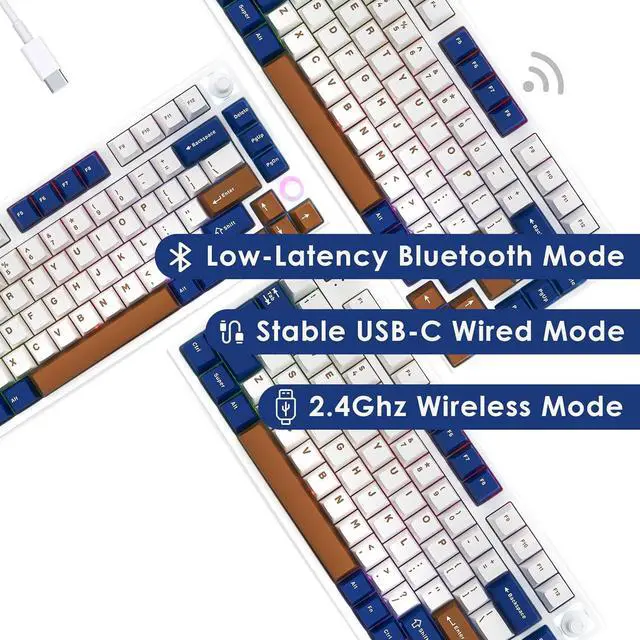 Alt view image 3 of 7 - KEYMECHER KS75T 75% Mechanical Keyboard with Volume Knob, Tri-Mode Hot Swappable Gaming Keyboard, RGB Backlit, Bluetooth, 2.4G Connection with Silver Switches