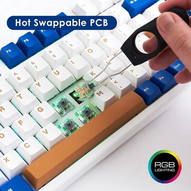 Alt view image 4 of 7 - KEYMECHER KS75T 75% Mechanical Keyboard with Volume Knob, Tri-Mode Hot Swappable Gaming Keyboard, RGB Backlit, Bluetooth, 2.4G Connection with Silver Switches