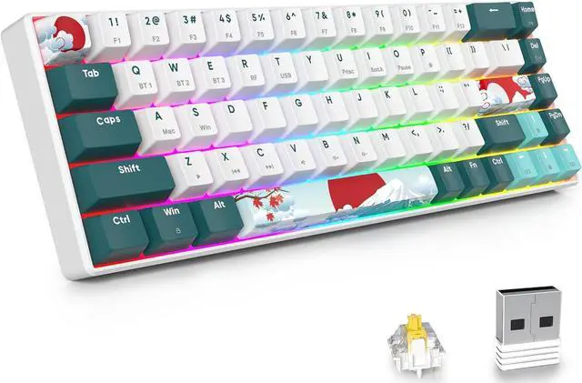 Main image of Fogruaden Hot Swappable 60% Wireless Mechanical Gaming Keyboard 60 Percent, 2.4G/USB-C/Bluetooth Keyboard, RGB Backlit, 68 Keys NKRO(Yellow Switch, Forest)