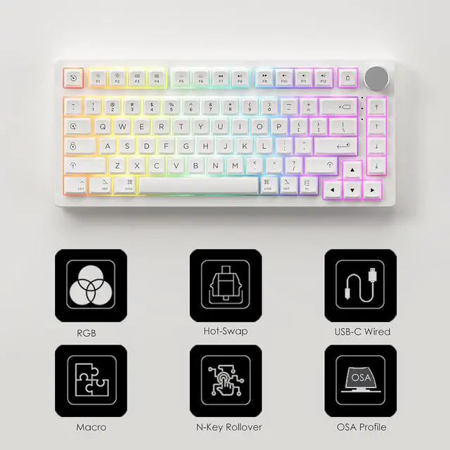Alt view image 2 of 7 - Akko 75% Mechanical Keyboard PC75B Plus Air, Top Mount Hot Swappable RGB Wired/Wireless Gaming Keyboard with OSA Profile for Mac Windows (Akko V3 Cream Yellow Pro)