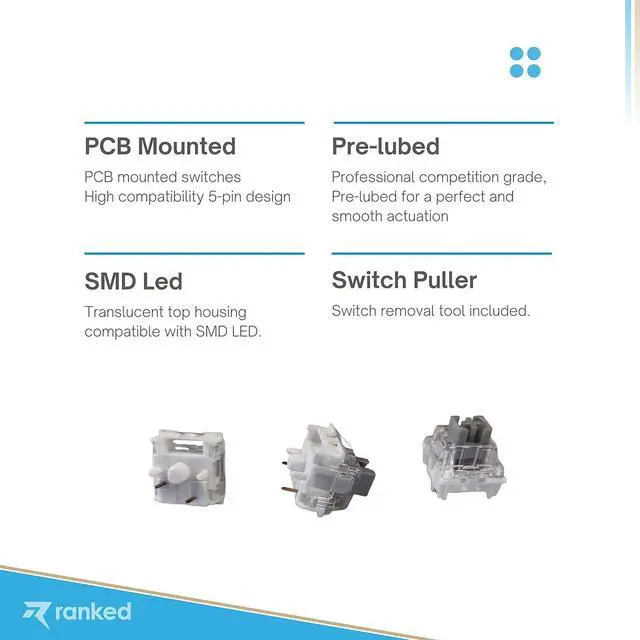 Alt view image 4 of 5 - Ranked Kailh Turbo Key Switches for Mechanical Gaming Keyboards | PCB Mounted - 5 pins | Pre Lubed (Speed Silver, 90 Pcs)