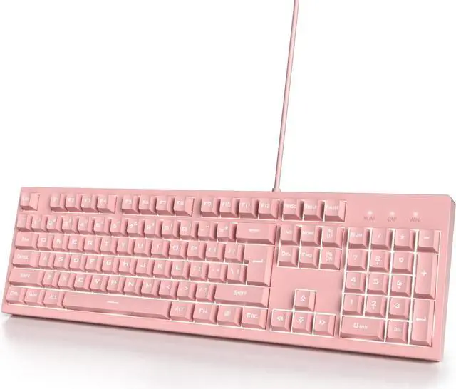 Main image of Pink Gaming Keyboard 104 Keys LED Backlit Keyboard Wired Light up Keyboard Mechanical Feeling Double Shot Keycaps Membrane Keyboard for PC Laptop(104 Pink)