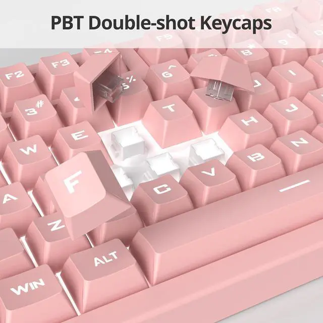 Alt view image 3 of 7 - Pink Gaming Keyboard 104 Keys LED Backlit Keyboard Wired Light up Keyboard Mechanical Feeling Double Shot Keycaps Membrane Keyboard for PC Laptop(104 Pink)