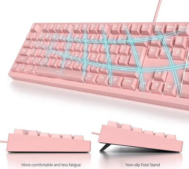 Alt view image 5 of 7 - Pink Gaming Keyboard 104 Keys LED Backlit Keyboard Wired Light up Keyboard Mechanical Feeling Double Shot Keycaps Membrane Keyboard for PC Laptop(104 Pink)