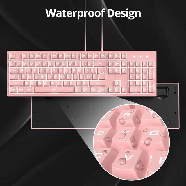 Alt view image 7 of 7 - Pink Gaming Keyboard 104 Keys LED Backlit Keyboard Wired Light up Keyboard Mechanical Feeling Double Shot Keycaps Membrane Keyboard for PC Laptop(104 Pink)