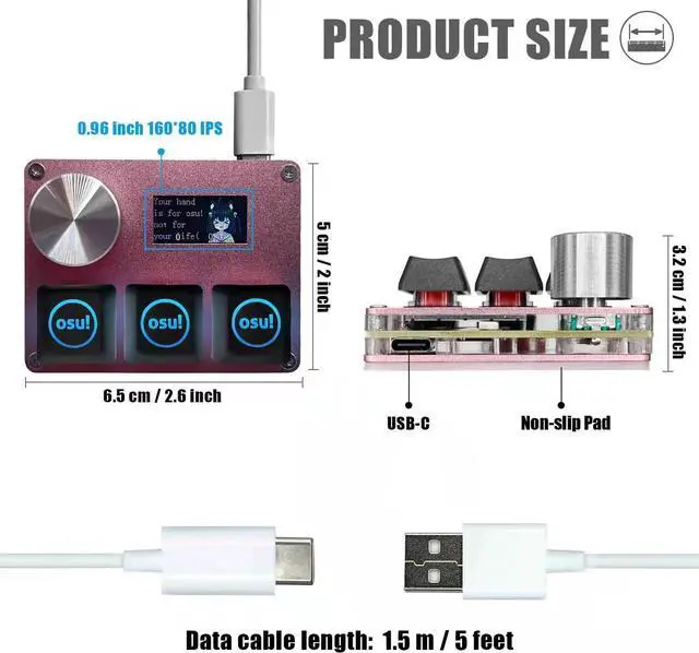 Alt view image 2 of 5 - SayoDevice O3C OSU Keyboard Rapid Trigger Hall Switches Magnetic Linear Switches Keyboard with Knob and Screen,Copy Paste,Shotcut,Macro Hotswap Mini Keypad (with OSU keycaps-Pink)