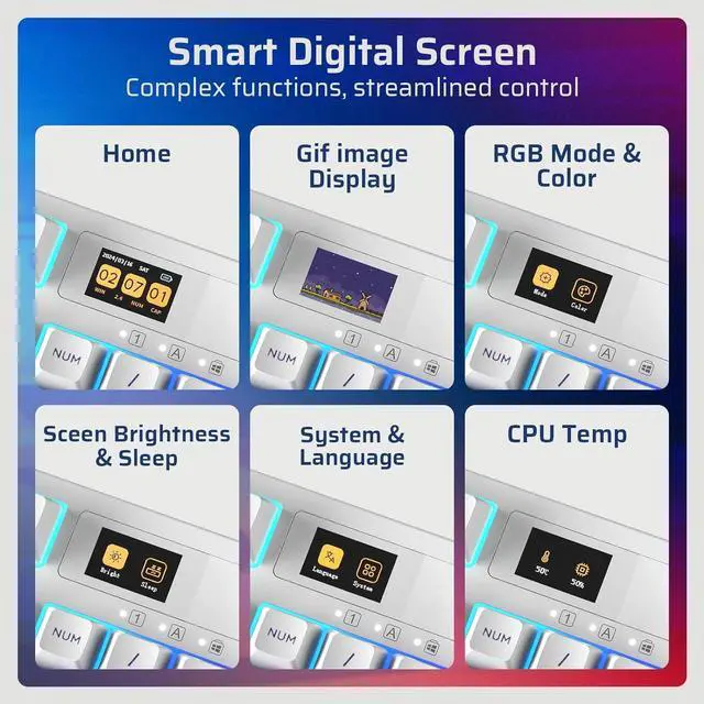 Alt view image 3 of 7 - LTC Nimbleback NB1041 PRO Mechanical Keyboard w/Display Screen & Knob, Wireless 2.4Ghz/ BT/USB-C Wired RGB 104 Keys Gaming Keyboard, Software Support, Hot Swappable Red Switch,Mecha Blue