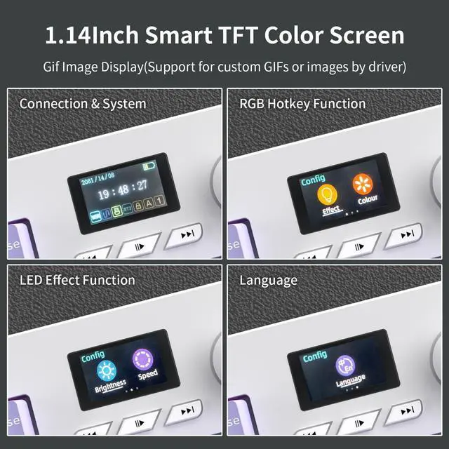 Alt view image 3 of 7 - AK35I V2 Full Size Hot Swap Mechanical Keyboard with Screen & Knob, 2.4G/BT/USB-C Gasket Keyboard, 8000mAh Battery South Facing LED RGB Gaming Office Keyboard with Number Pad