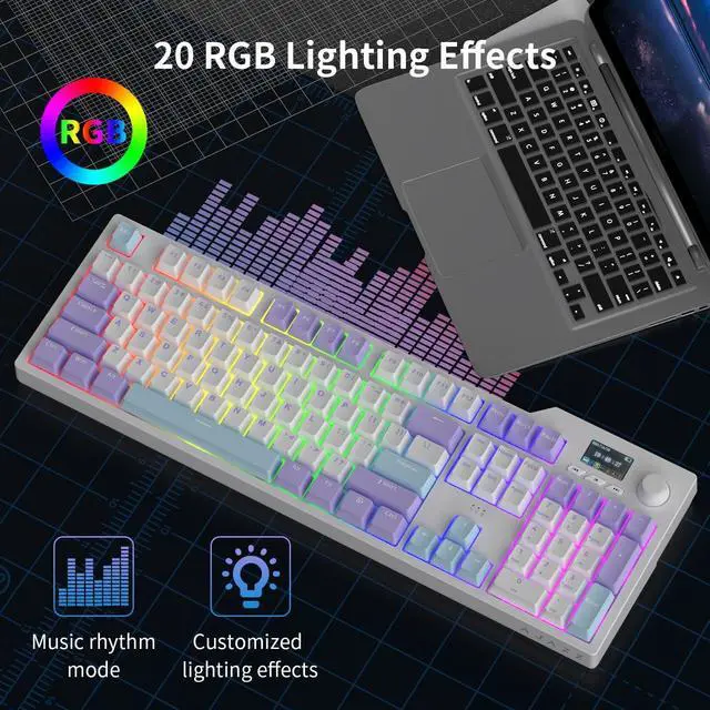 Alt view image 4 of 7 - AK35I V2 Full Size Hot Swap Mechanical Keyboard with Screen & Knob, 2.4G/BT/USB-C Gasket Keyboard, 8000mAh Battery South Facing LED RGB Gaming Office Keyboard with Number Pad