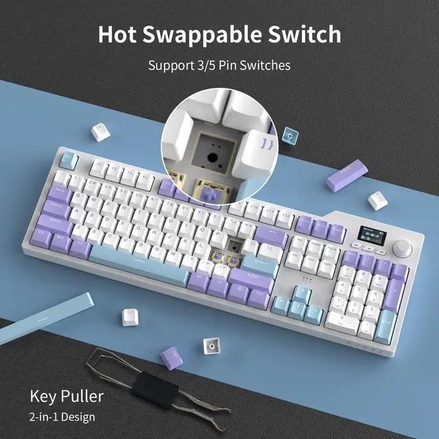 Alt view image 5 of 7 - AK35I V2 Full Size Hot Swap Mechanical Keyboard with Screen & Knob, 2.4G/BT/USB-C Gasket Keyboard, 8000mAh Battery South Facing LED RGB Gaming Office Keyboard with Number Pad