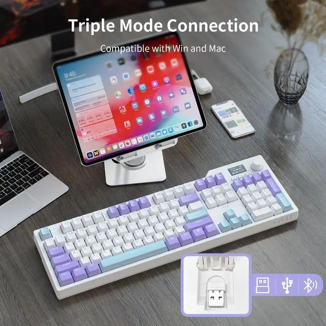 Alt view image 7 of 7 - AK35I V2 Full Size Hot Swap Mechanical Keyboard with Screen & Knob, 2.4G/BT/USB-C Gasket Keyboard, 8000mAh Battery South Facing LED RGB Gaming Office Keyboard with Number Pad