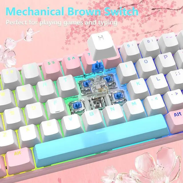 Alt view image 5 of 7 - RK-T60 Wired Mechanical Gaming Keyboard and Mouse Combo Portable with Rainbow Backlit 62Key NKRO 6400DPI RGB Honeycomb Mice for PS4/PC/WIN Gamer(Pink/Blue Switch)