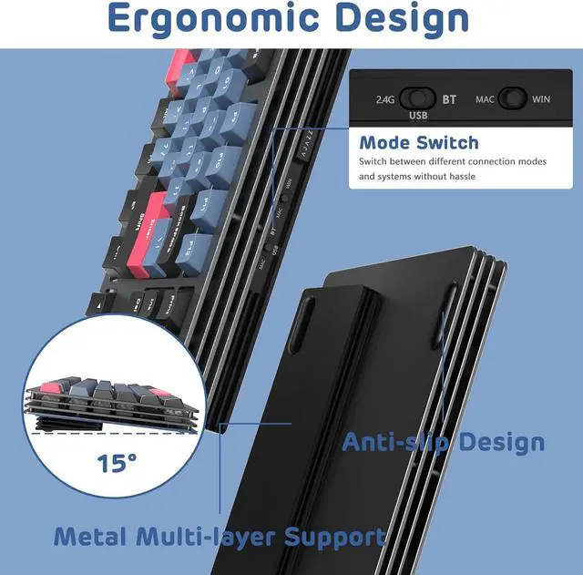 Alt view image 6 of 7 - A.JAZZ AKC087 Mechanical Keyboard, Tri-Mode Wireless, Multi-Layer Metal Base, Compact 87 Keys TKL Layout, Retro Tricolor, Hotswappable RGB, for Win/Mac