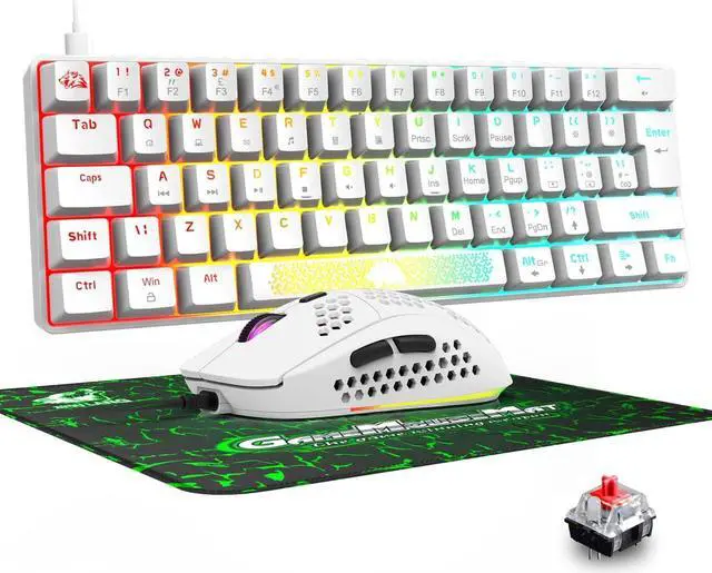 Main image of K65 Pro 60% Gaming Keyboard and Mouse Combo Small Mini RGB Backlight Mechanical Keyboard and Ultralight Honeycomb Optical Mouse,Mouse Pad Linear Red Switch Anti-Ghosting for Xbox,PS4,PC,Laptop(White)