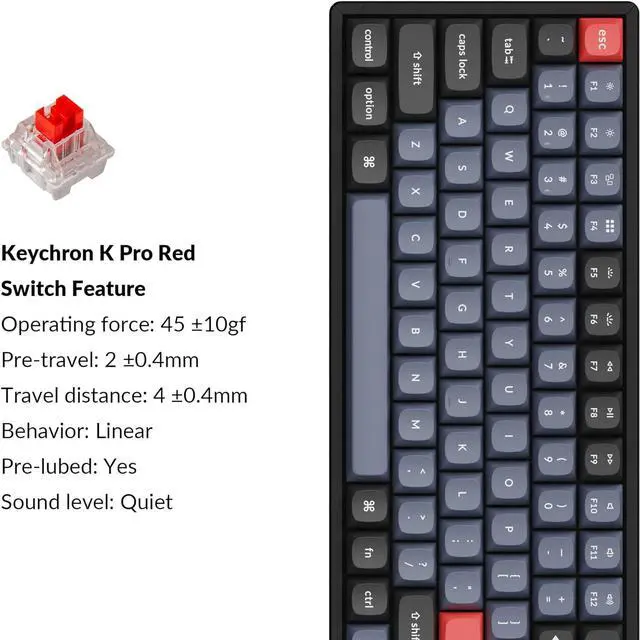 Alt view image 4 of 7 - Keychron K2 Pro Wireless & Wired RGB Custom Mechanical Keyboard with Hot-swappable K Pro Red Switch, QMK/VIA Programmable Macro, 75% Layout Aluminum Frame Keyboard for Mac Windows Linux