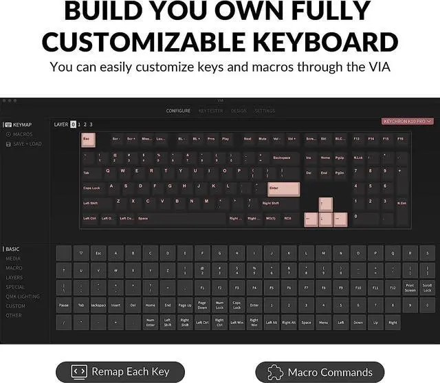 Alt view image 4 of 7 - Keychron K10 Pro Wireless Custom Mechanical Keyboard, QMK/VIA Programmable Bluetooth/Wired White Backlight, Hot-swappable Keychron K Pro Brown Switch - For Mac Windows Linux