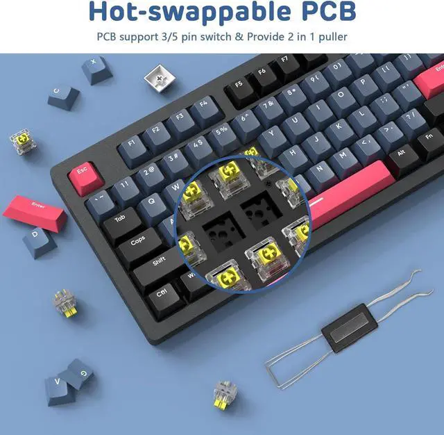 Alt view image 4 of 7 - A.JAZZ AKC087 Mechanical Keyboard, Tri-Mode Wireless, Multi-Layer Metal Base, Compact 87 Keys TKL Layout, Retro Tricolor, Hotswappable RGB, for Win/Mac