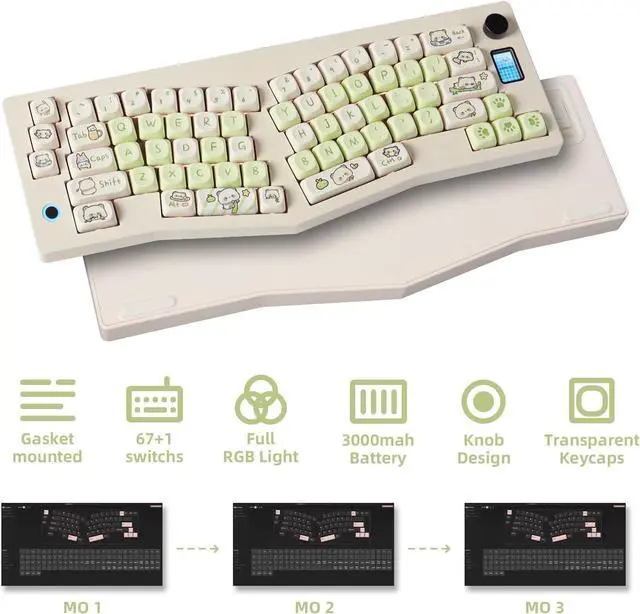 Alt view image 4 of 7 - CIDOO ABM066 Alice Keyboard Hot Swappable Mechanical Keyboard RGB Wireless Custom Gaming Keyboard with Cardamom Switch VIA Programmable Volume Knob for Win/Mac/iOS(PBT MOA Profile Panada Keycaps)
